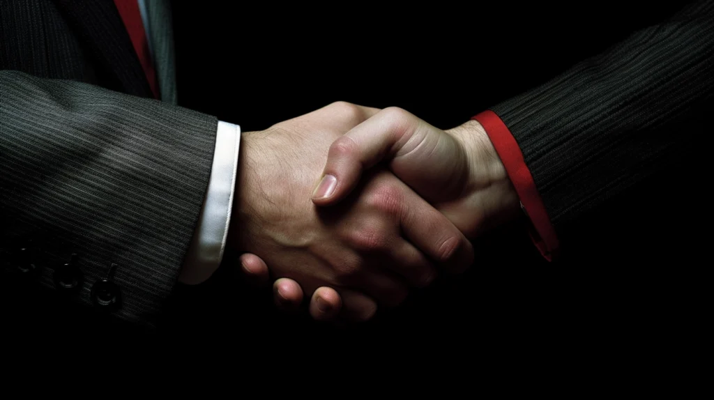 Two people in suits shaking hands
